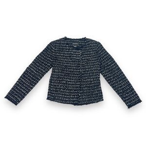 Club Monaco Women’s Black Tweed Jacket Size 2 Wool Blend Black Multi Pockets